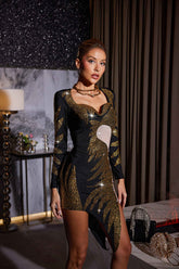 Omari Long Sleeve Rhinestone Midi Dress